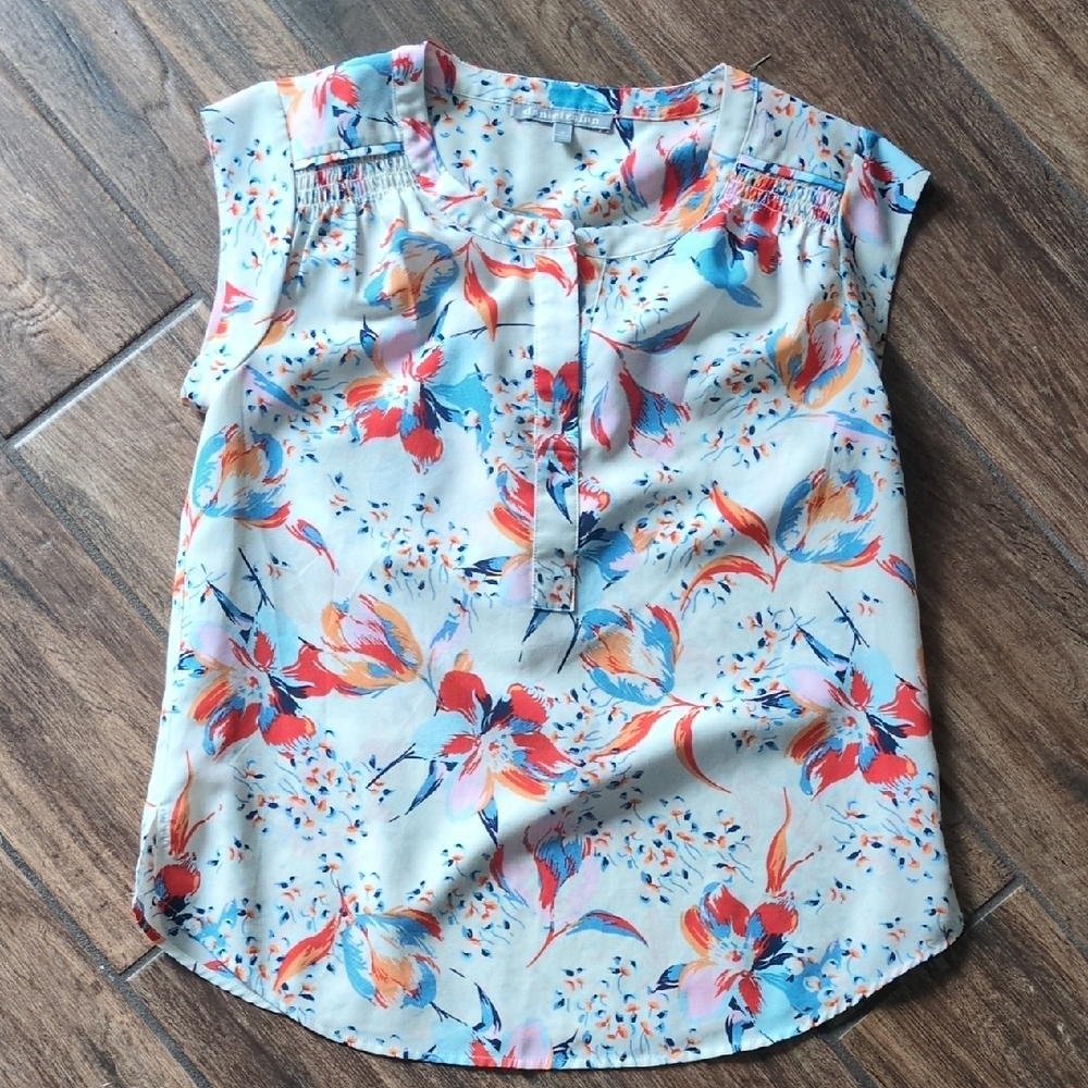 Daniel Rainn Red Cap Sleeve Blouse with Mandarin Collar Size XS